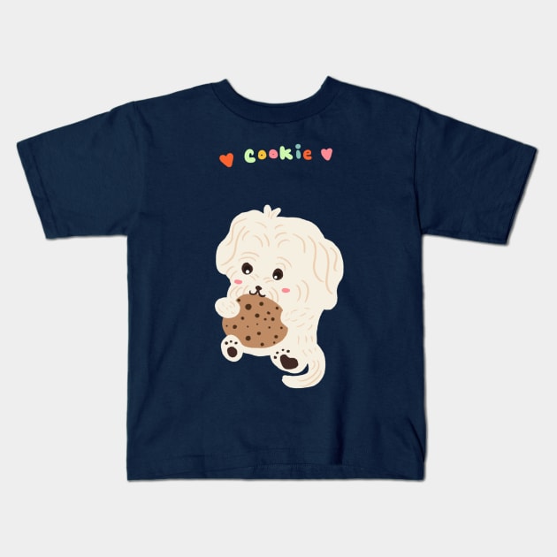 Dog Eating Cookie Kids T-Shirt by PatternbyNOK